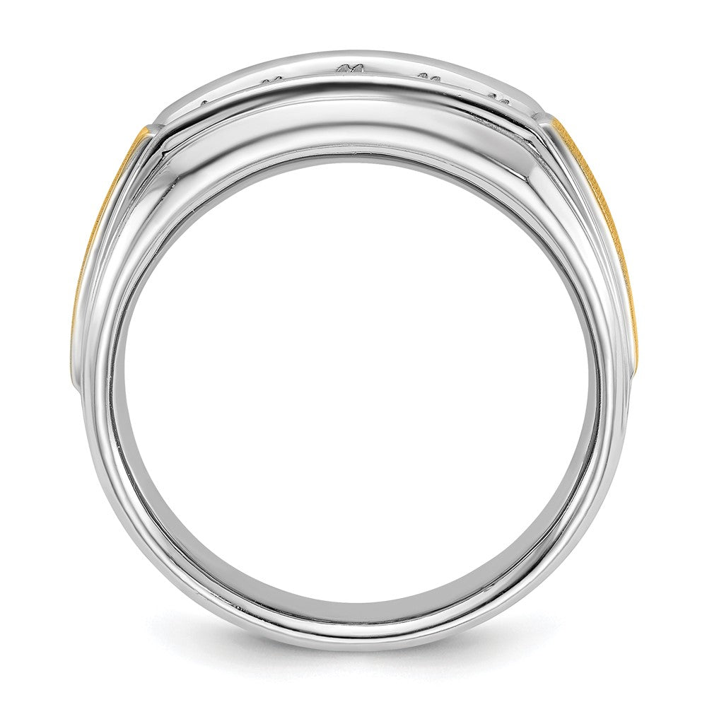 14k Two-tone 1/2 carat Lab Grown Diamond VS/SI+ G+ Complete Polished Satin and Grooved Five Stone Men's Ring