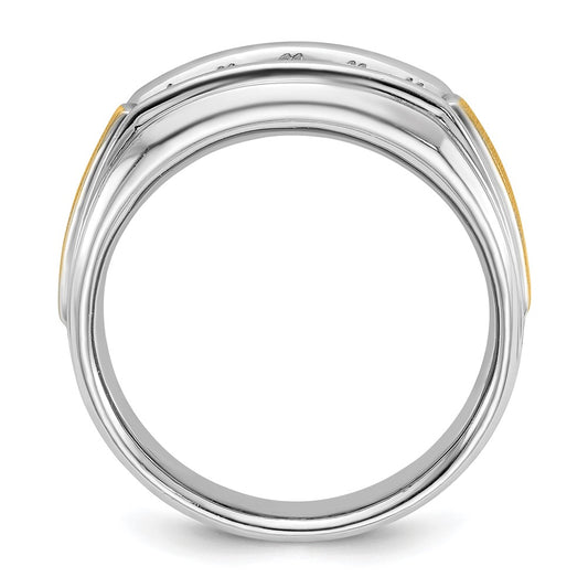14k Two-tone 1/2 carat Lab Grown Diamond VS/SI+ G+ Complete Polished Satin and Grooved Five Stone Men's Ring