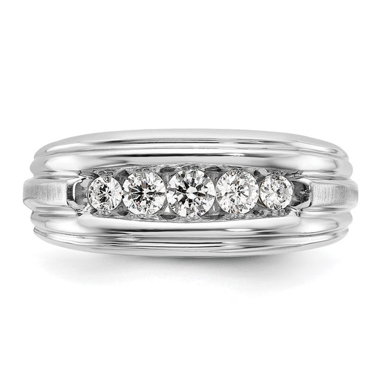 14k Two-tone 1/2 carat Lab Grown Diamond VS/SI+ G+ Complete Polished Satin and Grooved Five Stone Men's Ring