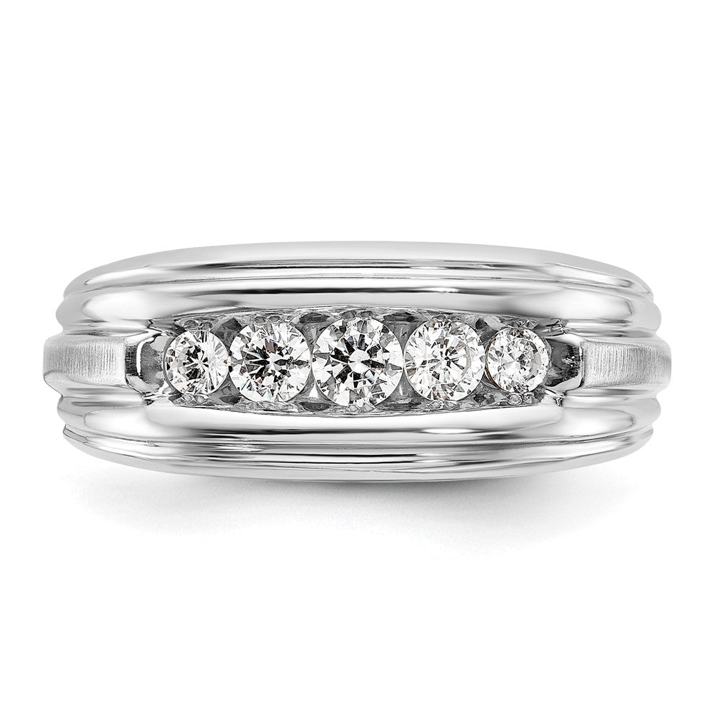 14k Two-tone 1/2 carat Lab Grown Diamond VS/SI+ G+ Complete Polished Satin and Grooved Five Stone Men's Ring