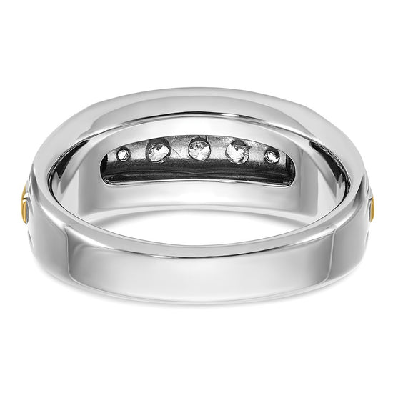 14k Two-tone 1/2 carat Lab Grown Diamond VS/SI+ G+ Complete Polished Satin and Grooved Five Stone Men's Ring