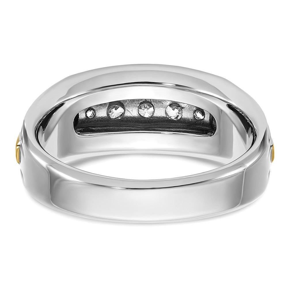 14k Two-tone 1/2 carat Lab Grown Diamond VS/SI+ G+ Complete Polished Satin and Grooved Five Stone Men's Ring