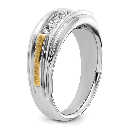 14k Two-tone 1/2 carat Lab Grown Diamond VS/SI+ G+ Complete Polished Satin and Grooved Five Stone Men's Ring