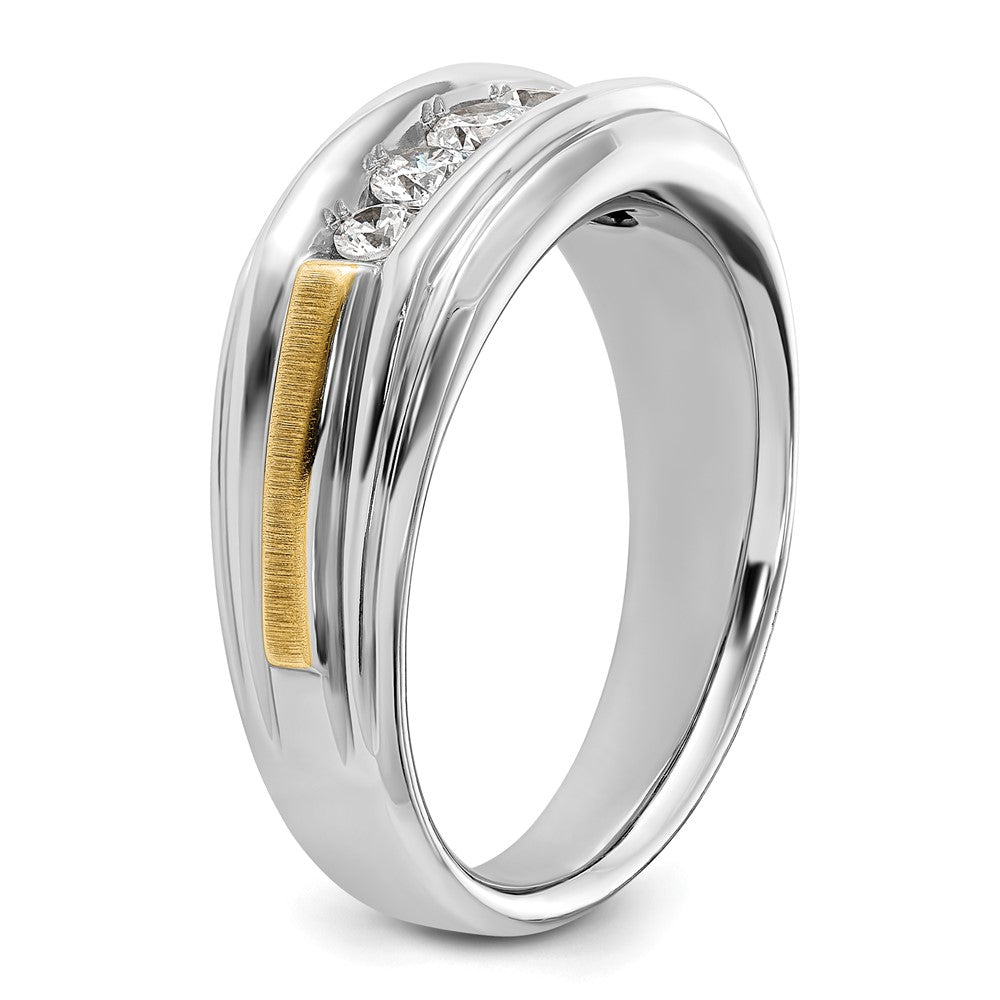 14k Two-tone 1/2 carat Lab Grown Diamond VS/SI+ G+ Complete Polished Satin and Grooved Five Stone Men's Ring