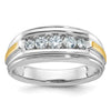 14k Two-tone 1/2 carat Lab Grown Diamond VS/SI+ G+ Complete Polished Satin and Grooved Five Stone Men's Ring