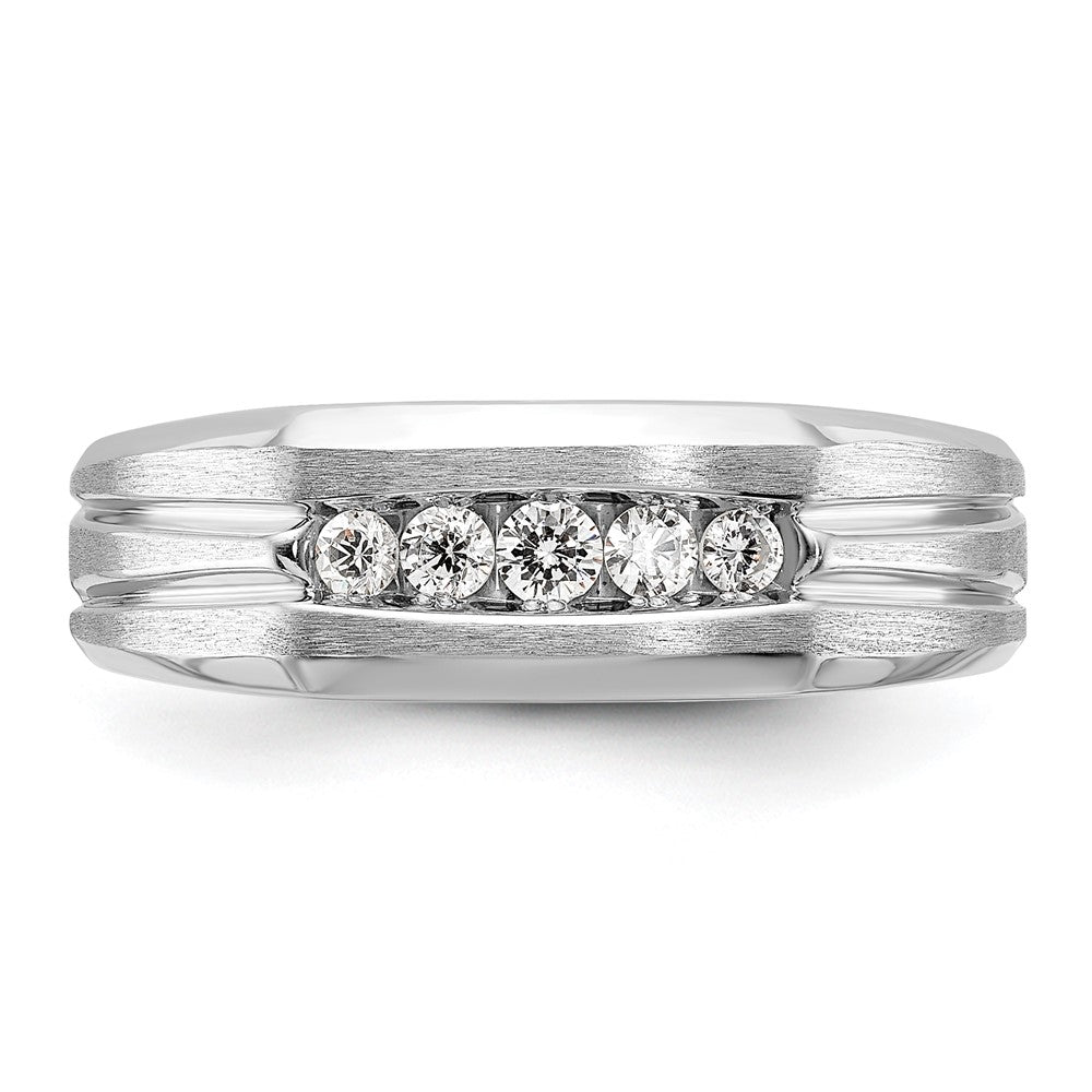 14k White Gold 1/4 carat Lab Grown Diamond VS/SI+ G+ Complete Polished Satin and Grooved Five Stone Men's Ring