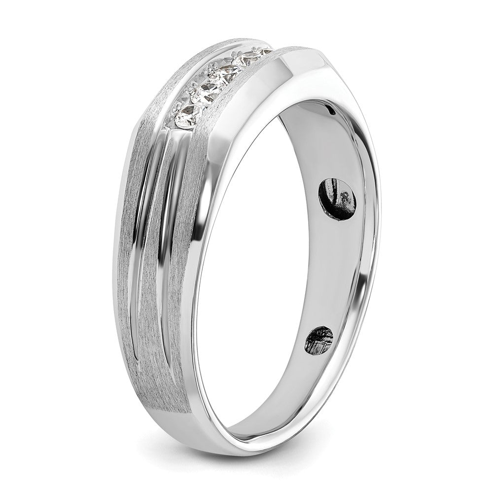 14k White Gold 1/4 carat Lab Grown Diamond VS/SI+ G+ Complete Polished Satin and Grooved Five Stone Men's Ring