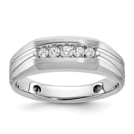 14k White Gold 1/4 carat Lab Grown Diamond VS/SI+ G+ Complete Polished Satin and Grooved Five Stone Men's Ring