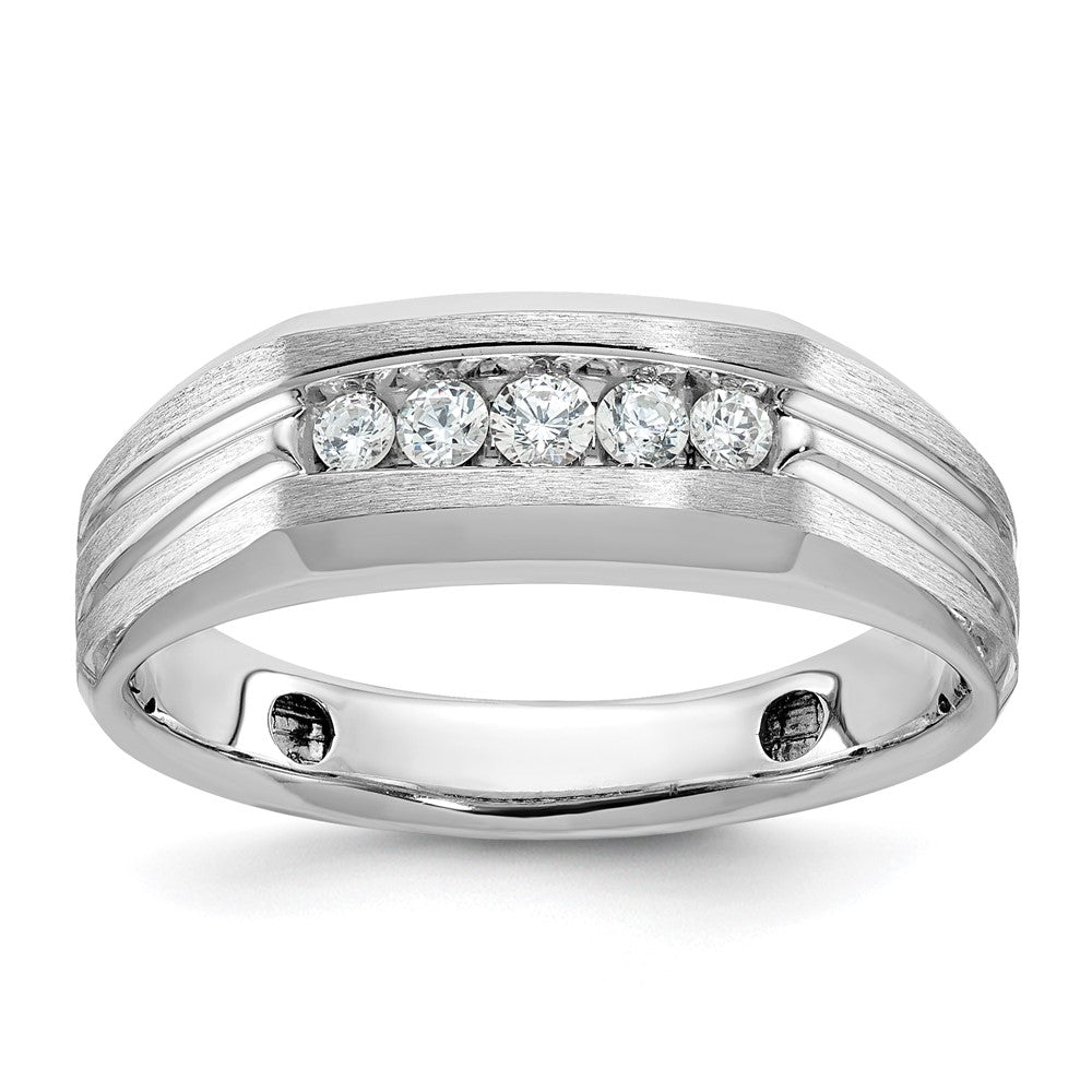 14k White Gold 1/4 carat Lab Grown Diamond VS/SI+ G+ Complete Polished Satin and Grooved Five Stone Men's Ring