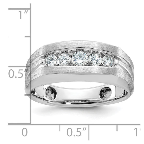 10k White Gold Men's Polished and Brushed 5-Stone 1/2 Carat A Quality Diamond Ring