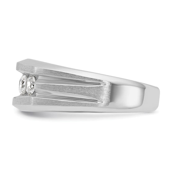IBGoodman 10k White Gold Men's Polished Satin and Grooved 5-Stone Ring Mounting