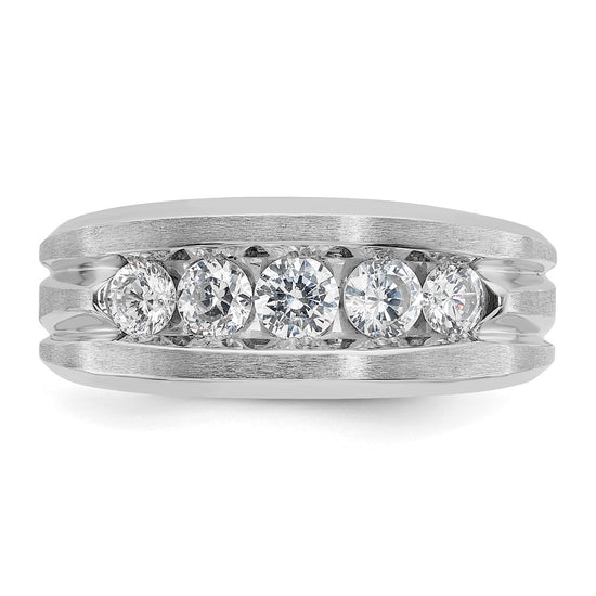 IBGoodman 10k White Gold Men's Polished Satin and Grooved 5-Stone Ring Mounting