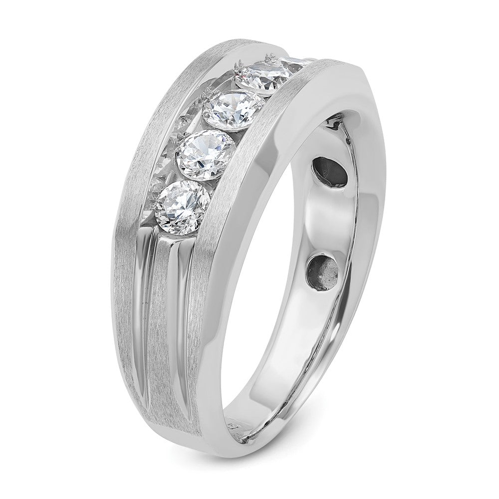 IBGoodman 14k White Gold Men's Polished Satin and Grooved 5-Stone Ring Mounting