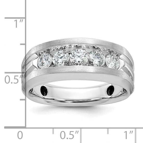 IBGoodman 14k White Gold Men's Polished Satin and Grooved 5-Stone Ring Mounting