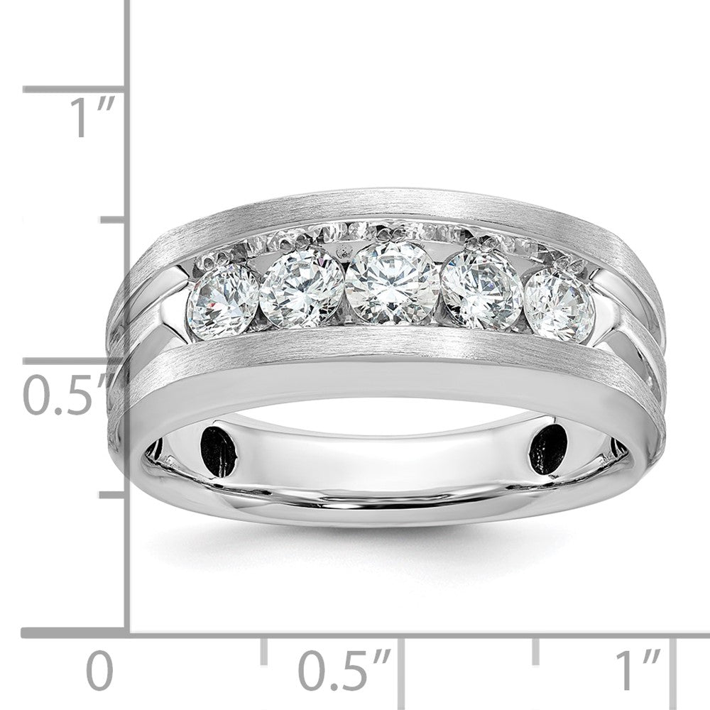 IBGoodman 14k White Gold Men's Polished Satin and Grooved 5-Stone Ring Mounting