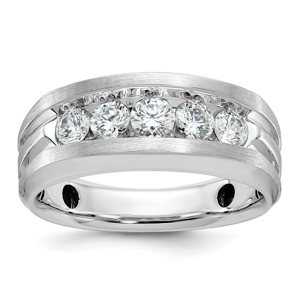 IBGoodman 14k White Gold Men's Polished Satin and Grooved 5-Stone Ring Mounting