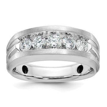IBGoodman 14k White Gold Men's Polished Satin and Grooved 5-Stone Ring Mounting