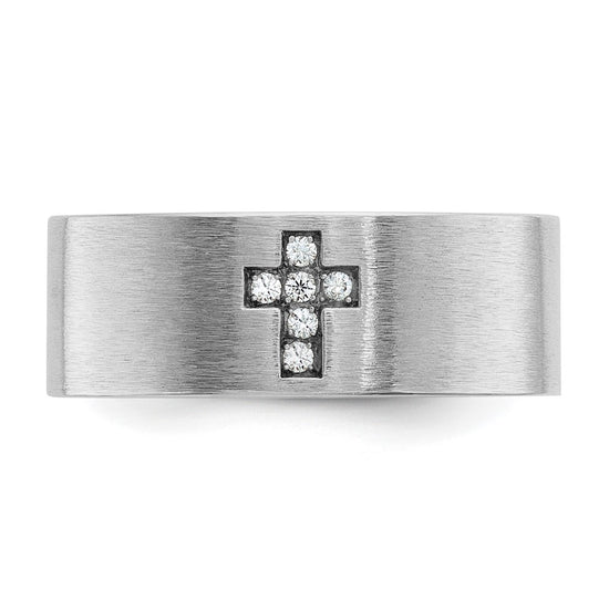 14k White Gold IBGoodman Men's Satin Cross Ring Mounting