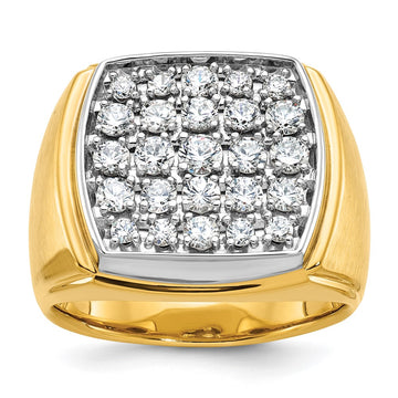 14k Two-tone Men's Polished and Satin 1 5/8 Carat AA Quality Diamond Cluster Ring