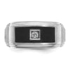 14k White Gold with Black Enamel Men's Polished Satin and Grooved 1/20 Carat AA Quality Diamond Ring