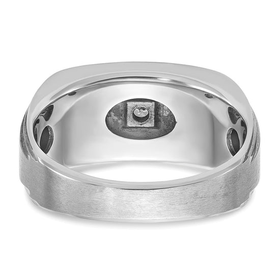 14k White Gold with Black Enamel Men's Polished Satin and Grooved 1/20 Carat AA Quality Diamond Ring