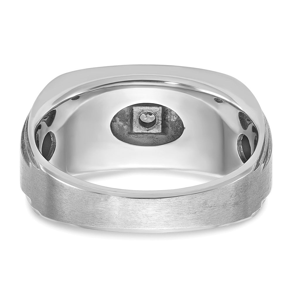 14k White Gold with Black Enamel Men's Polished Satin and Grooved 1/20 Carat AA Quality Diamond Ring