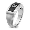 14k White Gold with Black Enamel Men's Polished Satin and Grooved 1/20 Carat AA Quality Diamond Ring