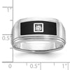 14k White Gold with Black Enamel Men's Polished Satin and Grooved 1/20 Carat AA Quality Diamond Ring