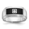 14k White Gold with Black Enamel Men's Polished Satin and Grooved 1/20 Carat AA Quality Diamond Ring