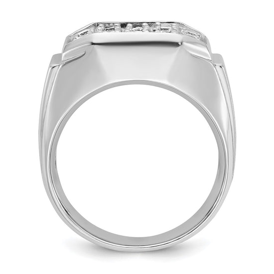 14k White Gold Men's Polished and Satin 1 1/5 Carat AA Quality Diamond Cluster Ring