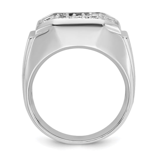 14k White Gold Men's Polished and Satin 1 1/5 Carat AA Quality Diamond Cluster Ring