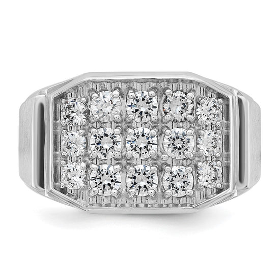 14k White Gold Men's Polished and Satin 1 1/5 Carat AA Quality Diamond Cluster Ring