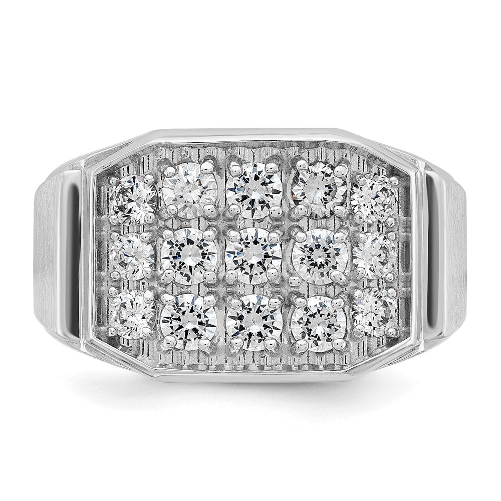 14k White Gold Men's Polished and Satin 1 1/5 Carat AA Quality Diamond Cluster Ring