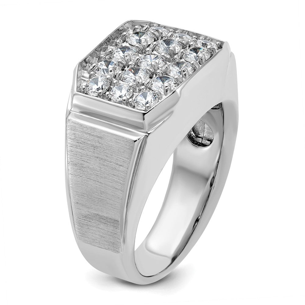 14k White Gold Men's Polished and Satin 1 1/5 Carat AA Quality Diamond Cluster Ring