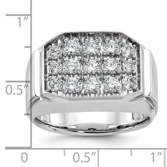 14k White Gold Men's Polished and Satin 1 1/5 Carat AA Quality Diamond Cluster Ring