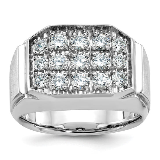 14k White Gold Men's Polished and Satin 1 1/5 Carat AA Quality Diamond Cluster Ring