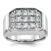 14k White Gold Men's Polished and Satin 1 1/5 Carat AA Quality Diamond Cluster Ring