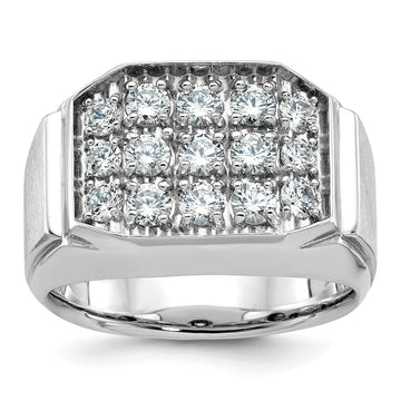 14k White Gold Men's Polished and Satin 1 1/5 Carat AA Quality Diamond Cluster Ring