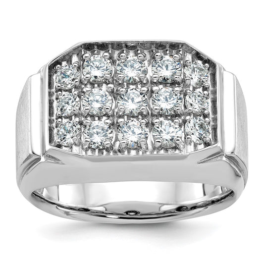 14k White Gold Men's Polished and Satin 1 1/5 Carat AA Quality Diamond Cluster Ring