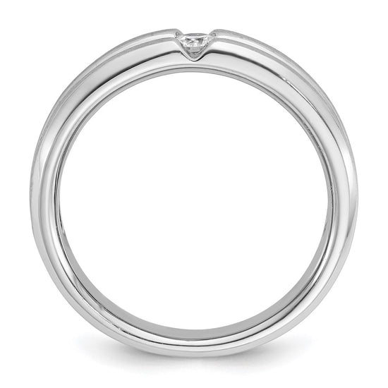 14k White Gold Men's Polished and Satin 1/6 carat Diamond Complete Ring