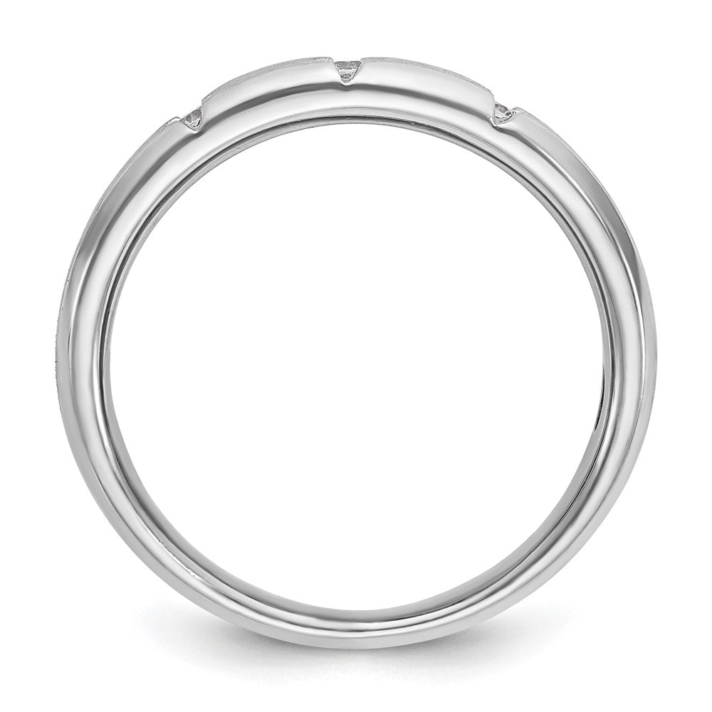 14k White Gold Men's Polished Satin and Grooved 3-Stone 1/5 Carat AA Quality Diamond Ring
