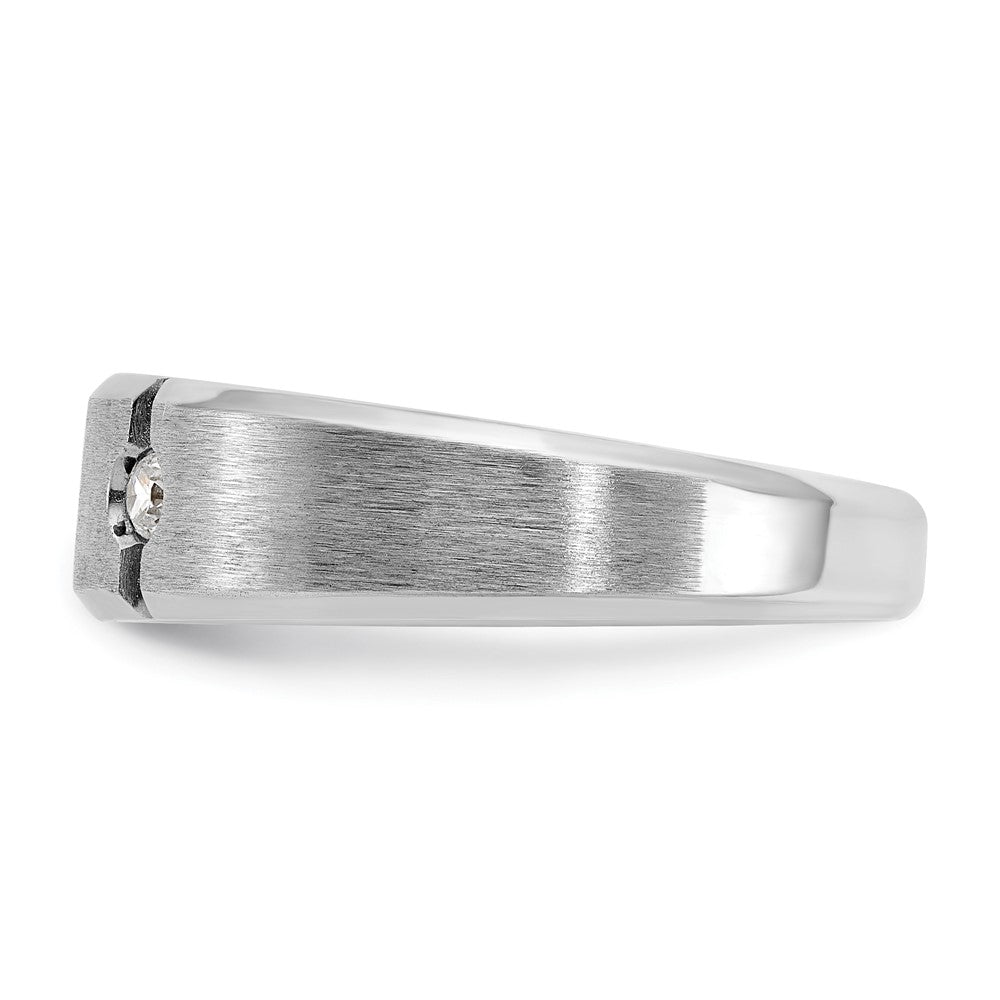 14k White Gold Men's Polished Satin and Grooved 3-Stone 1/5 Carat AA Quality Diamond Ring