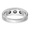 14k White Gold Men's Polished Satin and Grooved 3-Stone 1/5 Carat AA Quality Diamond Ring
