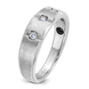 14k White Gold Men's Polished Satin and Grooved 3-Stone 1/5 Carat AA Quality Diamond Ring
