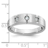 14k White Gold Men's Polished Satin and Grooved 3-Stone 1/5 Carat AA Quality Diamond Ring