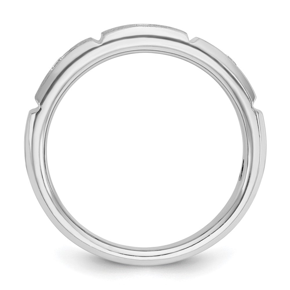 14k White Gold Men's Polished Satin and Grooved 3-Stone 1/5 Carat AA Quality Diamond Ring