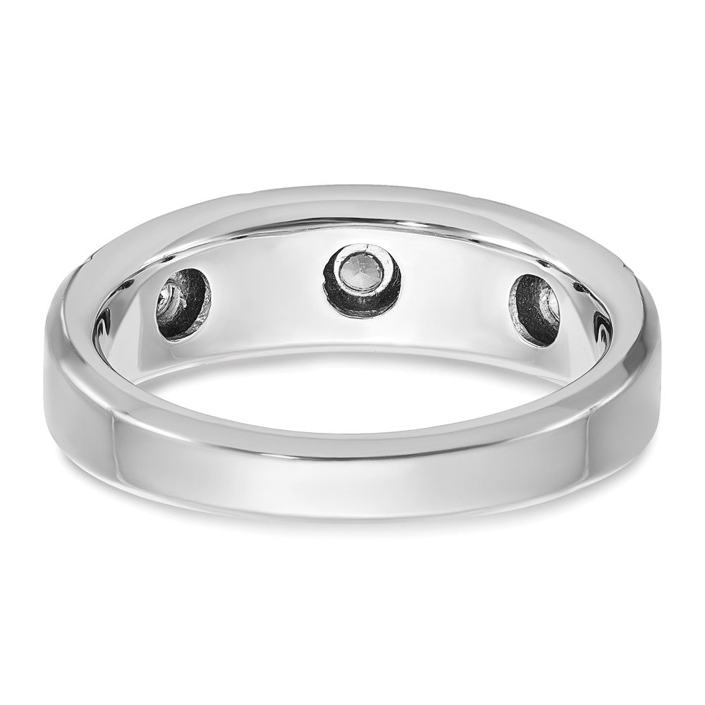 14k White Gold Men's Polished Satin and Grooved 3-Stone 1/5 Carat AA Quality Diamond Ring