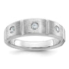 14k White Gold Men's Polished Satin and Grooved 3-Stone 1/5 Carat AA Quality Diamond Ring