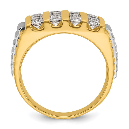 14k Two-tone Men's Polished & Textured 4-Row Diamond Rings