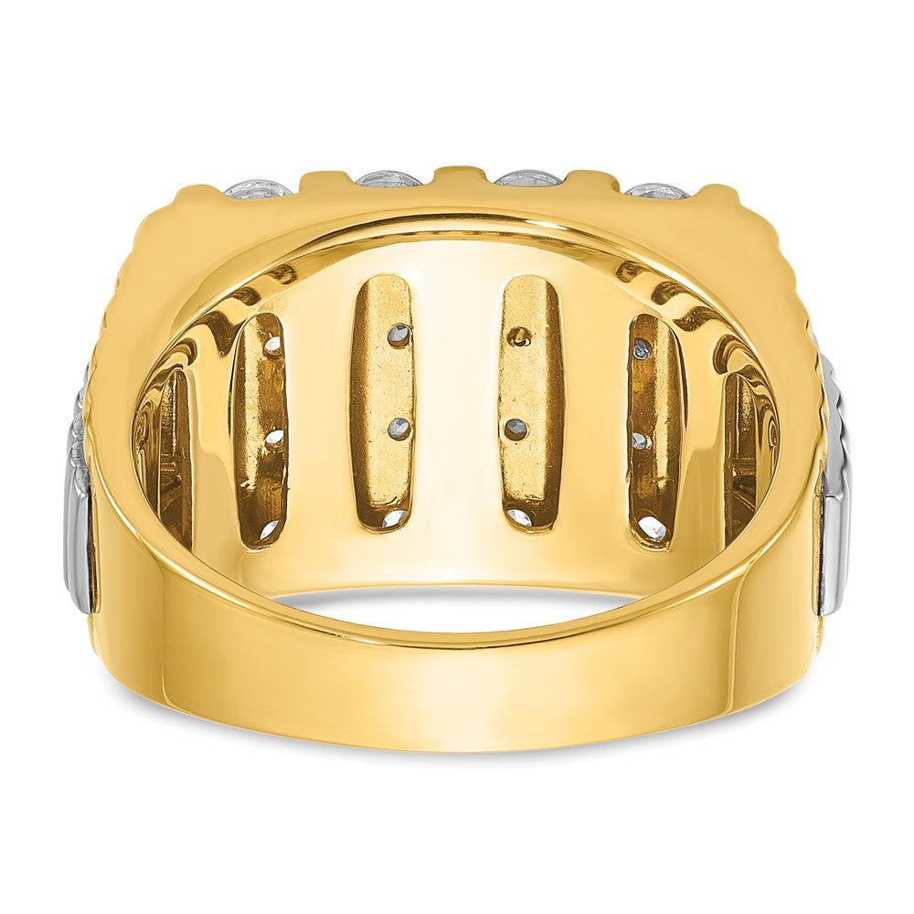 14k Two-tone Men's Polished & Textured 4-Row Diamond Rings
